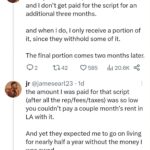 Adam Conover Instagram - If you have any doubt - ANY doubt - that television writers are being asked to work for such low pay in such precarious conditions that many can't afford to pay rent - read this thread. Reposted with permission from @jamesearliii