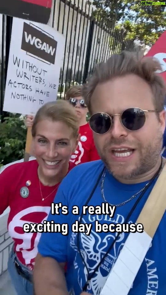 Adam Conover Instagram - What a thrill to have labor icon @flyingwithsara visit our picket line along with a veritable army of flight attendants. Flight attendants are some of the strongest, most inspiring unionists in America, and we are so grateful to have their support!