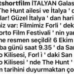 Ali Düşenkalkar Instagram – AV filmi festival yolculuğuna devam ediyor. Ve İtalya galası. @thehuntshortfilm