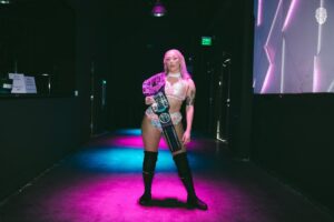 Allison Woodard Instagram - 🏆 Look at me now, I feel on top of the world in my FASHION 🏆
.
.
.
.
.
#alliekatch #wrestling #womenswrestling #tagteamwrestling #intergenderwrestling #gcw #gamechangerwrestling #bilight #sanfrancisco #midway #champion
