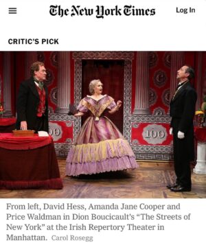 Amanda Jane Cooper Instagram - We’re a @nytimes Critics Pick! “A charmer of a revival”, “this musical confection is a luridly entertaining tale”…and more!

Deeply grateful to be in this wonderful company of *brilliant* artists that bring our city some much-needed joy each night. What a time. We can’t wait to see you there.

THE STREETS OF NEW YORK at @irish_rep runs through January 30th. #hoopskirt 

Photo by @carolroseggphoto