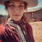 Amanda Righetti Instagram – This cowgirl is going back in time 🤠 #setlife #farhaven 🎥🎬