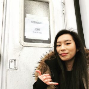 Amanda Zhou Instagram - I’m still, I’m still Jenny from the rink🎧 
When colleagues get you into the groove like morning coffee 
#spinningoutnetflix @netflix #zhouxuan @blueicepictures #jenniferlopez #crewlove #nicknames