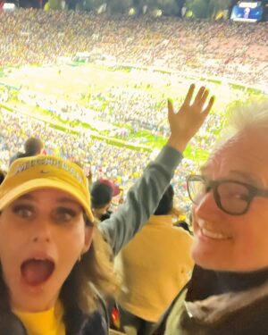 Amy Landecker Instagram - When the Nazi’s occupied Germany  they would let Jews leave if they were sponsored by an academic institution. Strange but true. My Grandfather Werner Landecker was one of those Jews. And the academic institution was the University of Michigan. They payed for his passage and he became a professor of Sociology there. My mom’s dad, Lyndon Welch was also a professor there, of architecture. My love and gratitude to U of M runs deep. Some of my favorite childhood memories were watching Michigan in the Rosebowl  Game New Year’s Day. Decades later I got to take my Dad to the Rosebowl and watch Michigan win in one of the most epic games of all time. Thanks to Lauren Hantz we got to watch in style. This will be one of the best memories with my Dad that I will ever have. Believe!!
GO BLUE!!💙💛