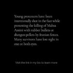 Angelina Jolie Instagram – Thinking of the young Iranians who have suffered eye injuries protesting the killing of Mahsa Amini, like @elahetavokolian14 and Zanier Tondro. Many survivors have lost sight in one or both eyes. It’s a reminder of the price young Iranians are paying in their struggle for rights and freedoms. 

#womanlifefreedom #Iran #mahsaamini #elahetavokolian #zaniertondro