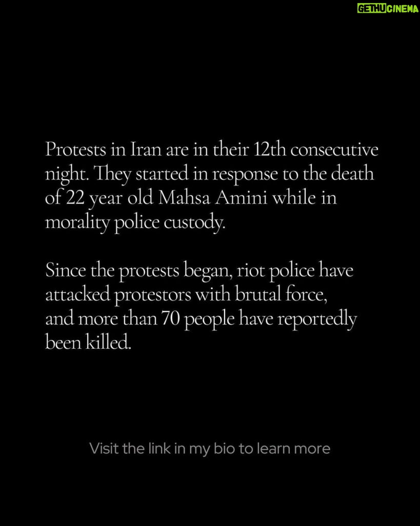 Angelina Jolie Instagram - Respect to the brave, defiant, fearless women of Iran.   All those who have survived and resisted for decades, those taking to the streets today, and Masha Amini and all young Iranians like her.   Women don’t need their morals policed, their minds re-educated, or their bodies controlled. They need freedom to live and breathe without violence or threats.     To the women of Iran, we see you.    #WomanLifeFreedom #MahsaAmini