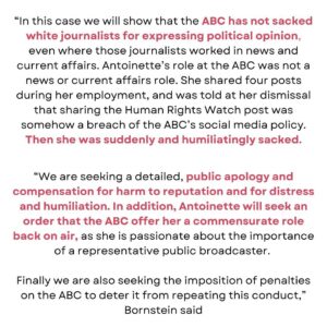 Antoinette Lattouf Instagram - A statement from one of my lawyers Josh Bornstein @mauriceblackburnlawyers and I.

I’m very fortunate to be supported and represented by a formidable team that includes Josh and also Sarah Ibrahim of @central.lawyers 

#nofearnofavour