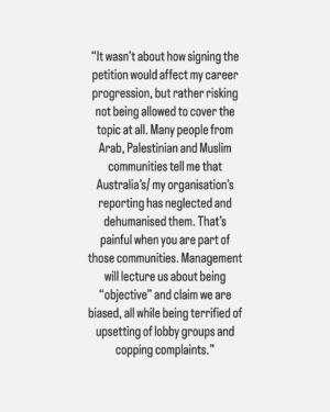Antoinette Lattouf Instagram - Testimonies from journalists who didn’t - or couldn’t - sign the letter calling for greater scrutiny in the reporting of the violence unfolding in the Middle East. 

There were too many responses to include all of them but you get the idea. 

They come from journos in TV, print and online newsrooms, across both commercial and public broadcasters. 

The aim with sharing these is to give you a glimpse of the pressure some journalists are under and to make it clear that even though many didn’t sign the letter publicly, they support the letter privately.