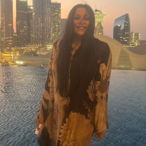 Aswathi Menon Instagram - In an elegant black and gold two-piece set adorned with chrysanthemum print. The delicate material dances gracefully in the breeze, just as the sun sets ! 
#2024kickoffbrunch  grateful #christiesinternationalrealestate
#chicelegance
#burjkhalifaview
#lifeofanartist
#aswathimenon
#mydubai
The ever faithful "KTown" #karama never disappoints! 
Picked up this beautiful set from @ibr_women @_i_r_f_a_