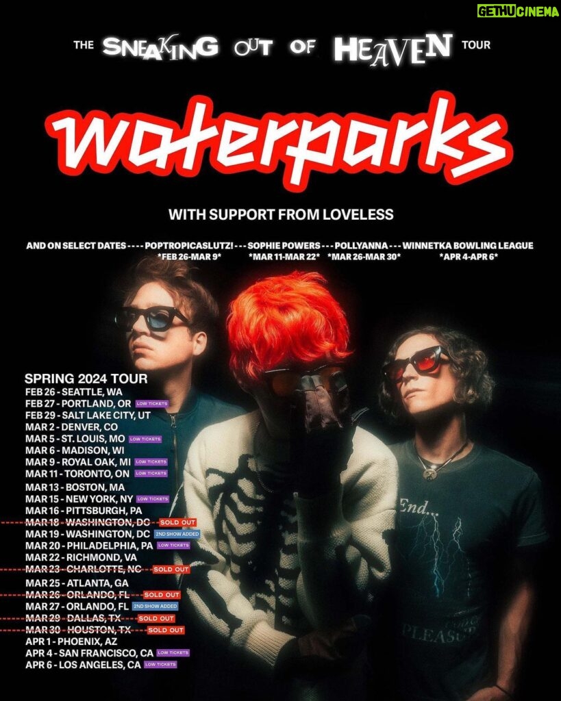 Awsten Knight Instagram - WATERPARKS, THE BAND OF ALL TIME ORLANDO NIGHT 2 ON SALE TOMORROW MORNING USE THE PRESALE CODE “MORELANDO103” FOR EARLY ACCESS TO TICKETS/VIP, BRING YOUR DADDY ASK ME IF IT’S HARD BEING 6’5 www.waterparksband.com/tour