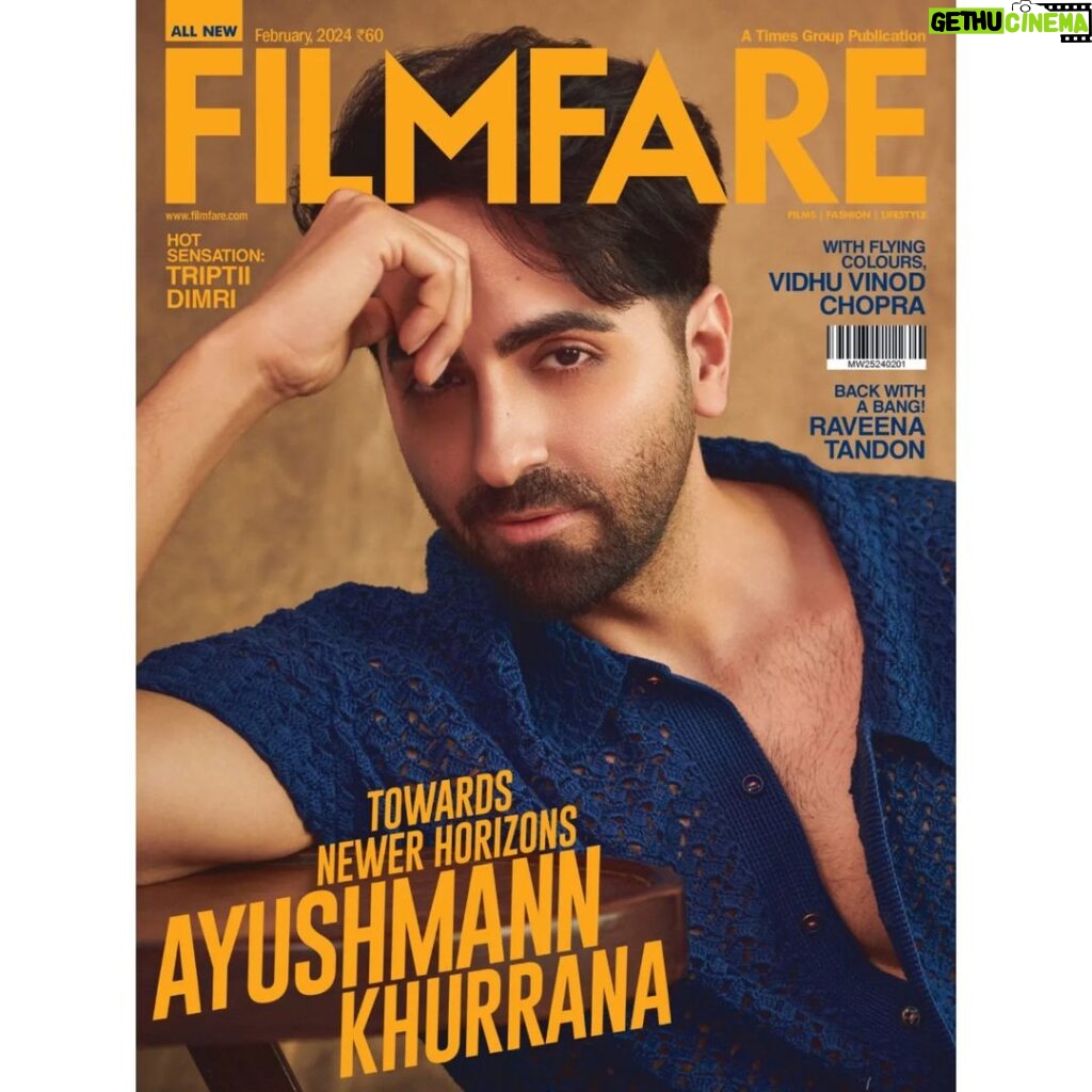Ayushmann Khurrana Instagram - #AyushmannKhurrana has always been about breaking the mould and doing the unexpected. Be it playing a gay character in #ShubhMangalZyadaSaavdhan or falling in love with a trans woman in #ChandigarhKareAshiqui to the recently released sequel #DreamGirl2 where he is pitch-perfect with the mannerisms, body language and dialogue delivery - he’s far superseded the conventional route of being ordinary. He’s also a multi-talented artiste with a soulful voice and his passion for music reflects in the way he breaks out into a song at the sheer mention of it. Gracing our February 2024 cover, the actor gets candid about his knack for racing against all things expected, sifting through out-of-the-box scripts and having a razor-sharp focus on the end goal. 💯❤️ Photographs: Kunal Gupta Stylist: Isha bhansali Hair: Javed Mohd for Hakim Alim Make-up: Hinal Dattani Art Director: Sujitha Pai Filmfare Editorial: Anuradha Choudhary, Ashwini Pote, Devesh Sharma, Nikesh Gopale, Suman Sharma, Tanisha Bhattacharya, Tanzim Pardiwalla, Samriddhi Patwa On Ayushmann: Crochet Knit & Trousers: Péro