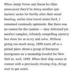 Baran bo Odar Instagram – Thank you @shondaland for putting 1899 on your The Best TV Shows of 2022 list among other great shows like Andor, Pachinko and Severance. We are honored! @netflix1899 @netflix @netflixde #1899netflix