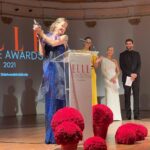 Barbara Palvin Instagram - What a NIGHT!! So greatful to @elle_spain for this award and to my @armanibeauty family. ♥️ #ArmaniLipPower #EyeTint