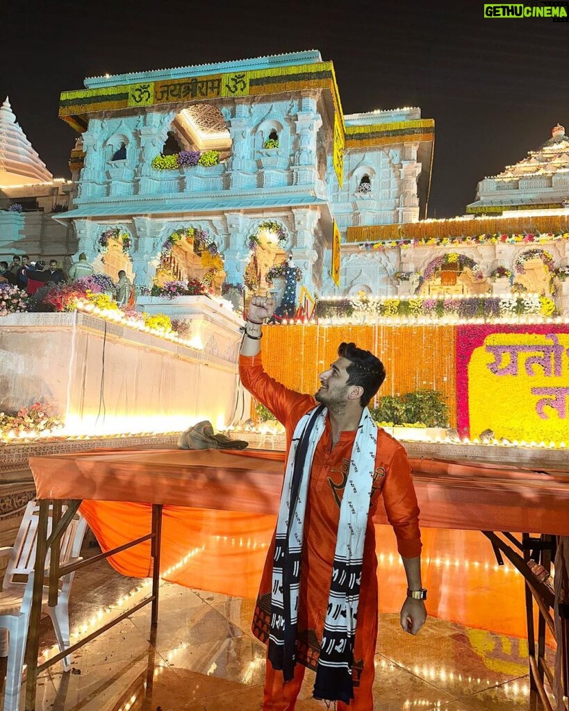 Bhavin Bhanushali Instagram - 22-01-2024. The day our ancestors fought for. The day that came after 500 years. Can’t be more happy to be at Ram mandir Ayodhya on this day❤️ Jay Shree Ram 🚩 Jay Jay Garvi Hindu 🚩 Outfit by: @bhanu.designer #jaishreeram #ayodhya #rammandir Ayodhya Dham