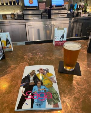 Brian K. Vaughan Instagram - Part of your complete breakfast. Any of my fellow nerds at LAX’s Terminal 5 this morning? If so, find my bald head and you can have this copy of SAGA vol 10. Otherwise, one will be waiting for you at your local comic/book shop TODAY. Thanks for reading, pals! #saga #imagecomics #daydrinking