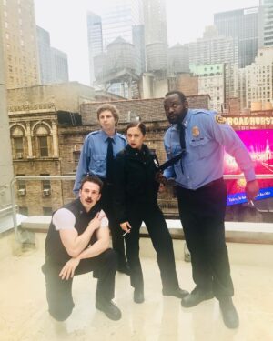 Brian Tyree Henry Instagram - #fbf 4 kids. On a roof. Doin a #broadway #play. #photoshoot was necessary. (So was the smoke break) We still had an hour of play left to do. #missing them like crazy. My #lobbyheroes.  #chrisevans #belpowley #michaelcera #theater #daze #welivedonthatroof