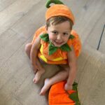Brie Garcia Instagram - Buddy’s costume came in which means this will be his daily attire till November 😂🎃 I actually don’t mind because he’s the cutest pumpkin I’ve ever seen!!