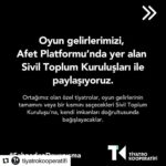 Burak Satibol Instagram - Ortağımız olan 76 özel tiyatro ve tüm bileşenlerimizle #SahnedenDayanışma’yı büyütüyoruz. 📌 Oyun Gelirlerimizi @afetplatformu ’nda yer alan Sivil Toplum Kuruluşları ile paylaşıyoruz. 📌 Barınma ihtiyacı için, paydaşımız @ihtiyacharitasiofficial 'ın #BirKiraBirYuva Projesi’ni destekliyoruz. 📌 Depremzedelere destek olan seyircilerimizi oyunlarımızda misafir edeceğiz. @afetplatformu 📌 Afet bölgesindeki meslektaşlarımız @akdenizbolgetiyatrokooperatifi ve @ahuratiyatrokooperatifi ile dayanışma içinde olacağız. 📌 Depremden etkilenen insanlarımız yeniden bir hayat kurarken, başta çocuklar ve kadınlar olmak üzere toplumsal iyi oluşu destekleyecek faaliyetler yürüteceğiz.
