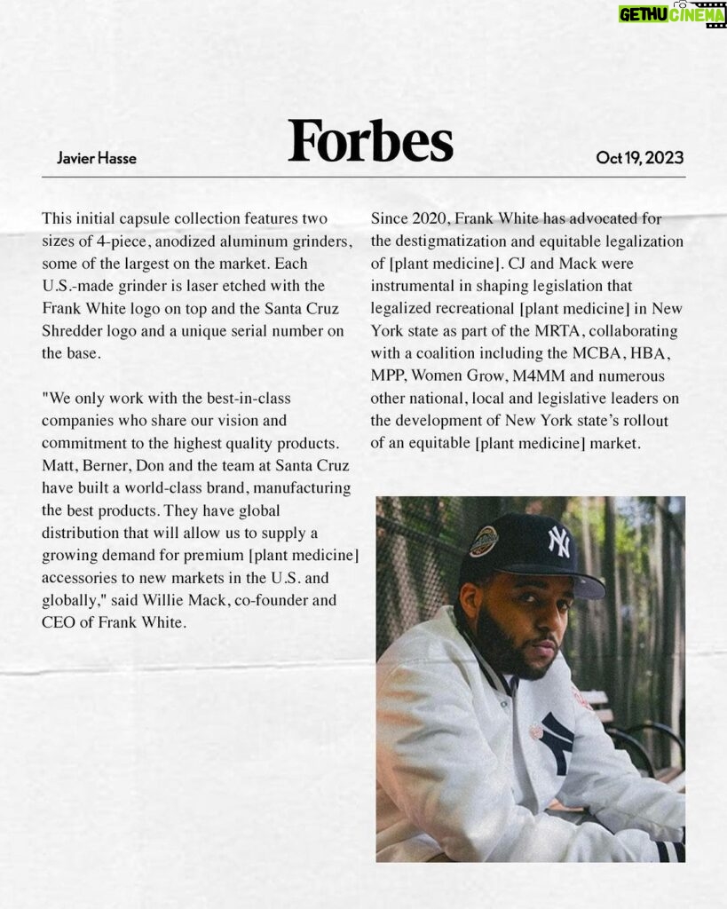 C.J. Wallace Instagram - Santa Cruz Shredder x Frank White featured in @forbes as an advocate for the power of the plant. Click the link in our bio to read the full article and shop grinders on our website, available now. #FrankWhite