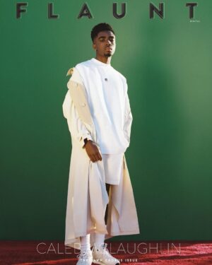 Caleb McLaughlin Instagram - Thank you @flauntmagazine for the cover🙏🏿✨ 📸: @chriseanrose  Stylist: @godarrylgo  Groomer: @themakeupsocialite  Barber: @zel_ent  #ConcreteCowBoy#NetFlix#April2