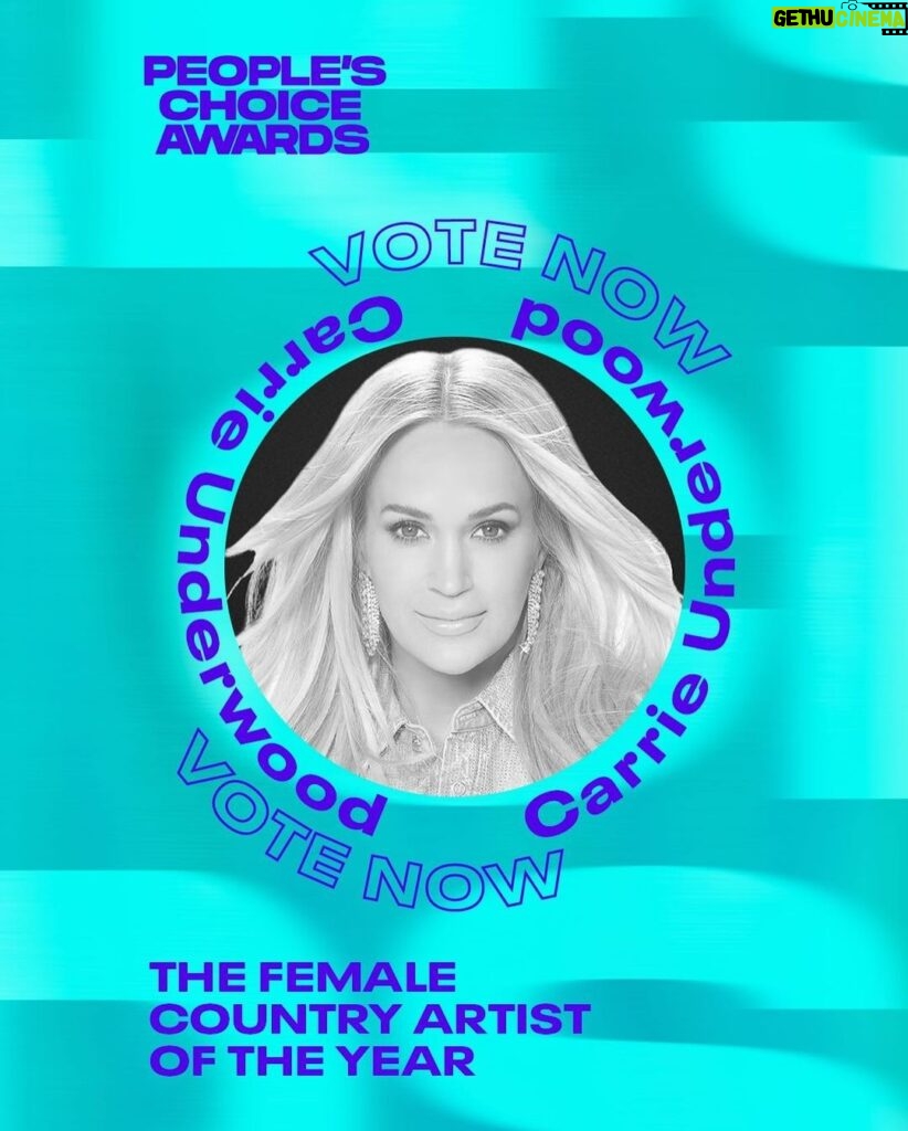 Carrie Underwood Instagram - Carrie has been nominated for @peopleschoice Award for The Female Country Artist Of The Year! Vote daily now through Jan 19 at votepca.com/music/the-female-country-artist, with votes counting as double on Turbo Voting Day on Jan 16. #PCAs *link in bio