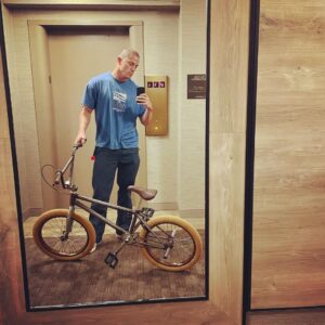Channing Tatum Instagram - Pro tip: bmx bikes fit into elevators really easy in NY.  Also her name is Khaki. She’s a rider. 🚲 😉