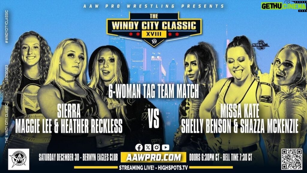 Chantelle Allison Instagram - WOMEN’S DIVISION BATTLE! Officially signed for the AAW Windy City Classic XVIII: @prowrestling_sierra @heather_reckless @justmaggielee vs. @missakate23 @shazza_mckenzie @shellybenson The Windy City Classic XVIII This Saturday Berwyn Eagles Club Tickets aawpro.ticketleap.com LIVE on @highspots #AAWClassic #AAW #AAWPRO #AEW #WWE #NXT #TNA #womenswrestling #prowrestling Berwyn Eagles 2125