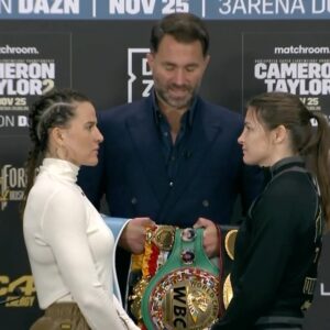 Chantelle Cameron Instagram - FACE OFF 👀

@chancam91 vs @katie_t86 🔥🔥

Undisputed World Super Lightweight Championship

#CameronTaylor2 live on DAZN