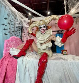 Charity Kase Instagram - Drag con day 2 🤡 

So much fun meeting SO many people today! Pop by booth E55 tomorrow for your last chance to buy my exclusive drag con Uk merch! 😍

Look from @prangstacostumiers 💓

#dragmonster #pennywise #it