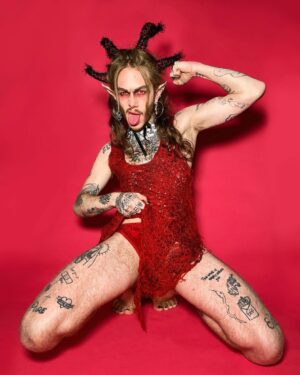 Charity Kase Instagram - You still got a few hours to be naughty if you want me to come visit tonight 👹

Dress and horns by the amazing  @maria_isabel_jensen ❤️

#krampus #christmas #happyholidays