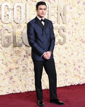 Charles Melton Instagram - had a fantastic time at the #GoldenGlobes celebrating @maydecemberfilm 

@goldenglobes 
@samanthamcmillen_stylist 
@hairbycandicebirns