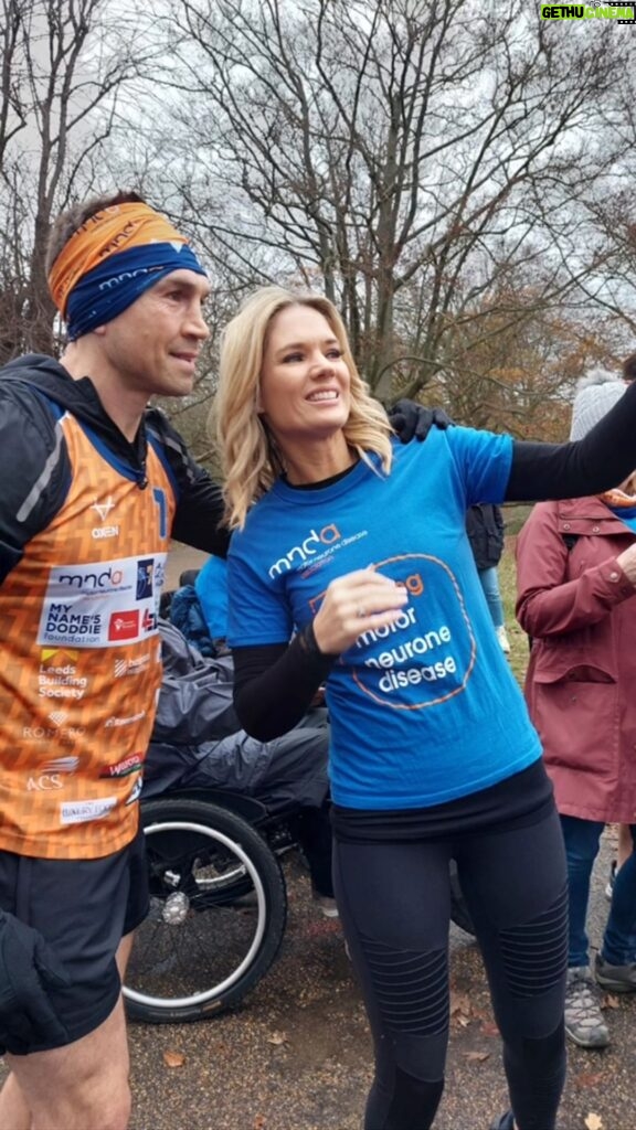 Charlotte Hawkins Instagram - He is a superhero! 🙌 Just some of the special moments from today - being there to support the amazing Kev Sinfield who’s done it again - yet another incredible challenge for MND. It was emotional being there to cheer him on & take part in an #ExtraMile run with the MND community. His support means SO much to us all. He’s not only raised much needed funds but also awareness too of this horrific disease. Just incredible that he has completed his #7in7in7 - 7 ultramarathons in 7 cities in 7 days! 👏👏👏 But he still needs your help to reach his target - please support 🙏 https://donate.giveasyoulive.com/fundraising/kevin-sinfield @mndassoc 🧡💙 #kevinsinfield #kevinsinfieldisalegend #mnd #mndassociation #findacure #extramile