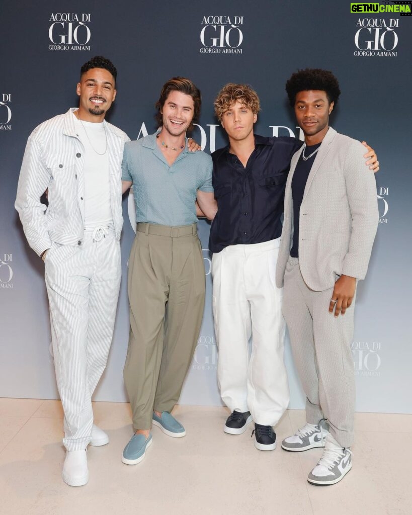 Chase Stokes Instagram - magical night with magical people. swipe 4 me and big john doin what we do ❤️ also thx joe for DJ’ing @armanibeauty #aquadigio