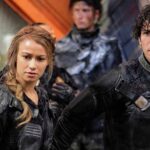 Chelsey Reist Instagram - no laughing zone, apparently. missing this fam is serious business. #the100 #femaleguard @christopher.john.larkin @jonwhitesell #bobmorley #bellamy #harperthe100 #harpermcintyre #montythe100 #montygreen #bellamyblake #lovethisfam @rothenberg.jason The100