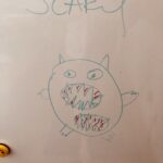 Chris O'Dowd Instagram - Been setting drawing projects for the boys where they need to interpret a word. Our 7-year-old, correctly suggests this creature is scary because it has a big scary mouth and a big scary bum and nobody knows which is which.