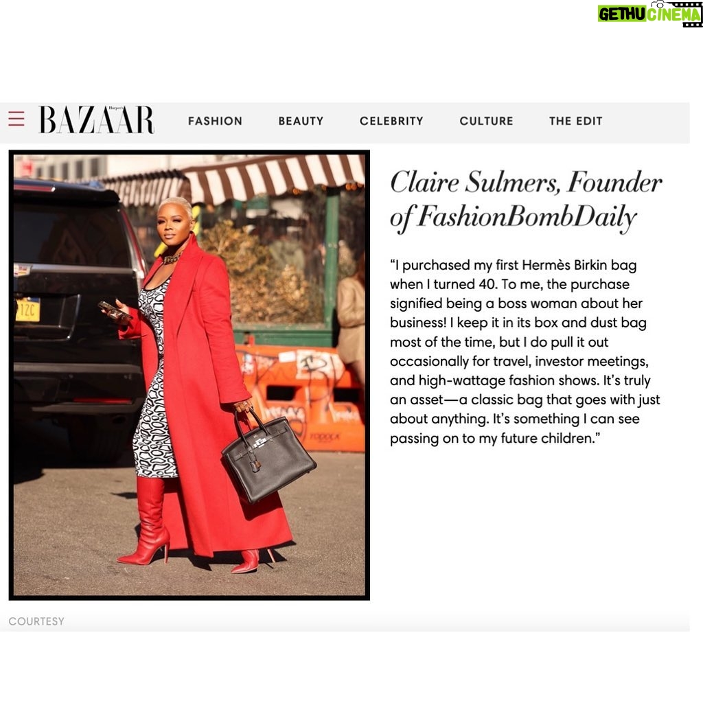 Claire Sulmers Instagram - I’m so excited to be featured in @harpersbazaarus , talking #40thbirthday gifts alongside style powerhouses like @evachen212 @rajni_jacques @ayakanai and more! Swipe to see my feature and read more at the link in bio ! Special thanks to the #harpersbazaar team @nikkiogun and @hails.y . This is #thebomblife #presspresspresspresspress 💣 #hermes #hermesbirkin #hermesbirkin35 #clairesulmers