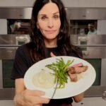 Courteney Cox Instagram - The best steaks ever! Thanks to my friend @Brandicarlile New York or Ribeye steaks -Room temp -Olive oil (love truffle) -Coarse salt and pepper -A dusting of brown sugar -Fine ground black coffee or espresso - grill 2-3 minutes per side Mashed cauliflower - heads of cauliflower - cream cheese - butter - white pepper - salt Asparagus - lawry’s garlic salt - olive oil