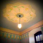 Crispin Glover Instagram - A look up at the ceiling of this same room as the previous photo of the restored frescoes reveals a detail of interlocked flowers and arms. Zamek Konarovice, Czech Republic