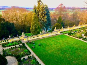 Crispin Glover Instagram - There are at least 16 peafowl in this photo in the parterre at Konarovice Zamek Czech Republic