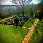 Crispin Glover Instagram - Two peacocks display while one peacock and at least eight peahens do other things in the parterre at Zamek Konarovice Czech Republic