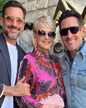 Cristina Ferrare Instagram - Me and my twinzzzzzzzzzz @lawrencezarian @gregoryzarian we enjoyed lunch together @avrabeverlyhills we laughed, cried, and ate way too much, which was outstandingly delicious:) It filled my heart to be with both of them! They call me mom and I don’t take that lightly ❤️we share a rich long history together! Next lunch or dinner I will be preparing the feast for my boys! Yes Im still wearing the same  @farmrio blouse I’m obsessed with it, lol! Opa!!! #avrabeverlyhills #greekfood #family #twins #cultgaia #fendisunglasses #oscardelarentajewelry