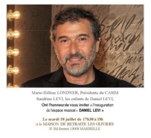 Daniel Lévi Instagram - Bonjour à tous,
Après avoir inauguré le premier Espace musical Daniel Levi à l’Hôpital Européen de Marseille, notre mission continue…
Nous vous donnons rendez-vous demain, mardi 18 juillet, à la Maison de retraite les Oliviers pour l’inauguration d’un second Espace avec un piano à la mémoire de Daniel Levi Zl, un projet qui lui tenait particulièrement à cœur afin de redonner bonheur et chaleur à travers la musique à des personnes âgées souvent isolées.

Pour continuer à faire des dons et à soutenir l’ouverture d’espaces musicaux dans les maisons de retraite : www.allodons.fr/daniel-levi ❤️