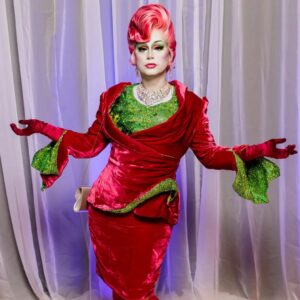 Daniel Wallace Instagram - A closer look at the outfit by @lizziebiscuits and hair by @florencias_wigs 💗💚and one more to complete the triptych!(cos I like my insta all neat and tidy)Snapped by @jodyhartley for @factory_international 
Also go and see 'Free Your Mind' if you get chance...SPECTACULAR!
#Manchesterqueens #Factory #factoryinternational #Matrix #Drag #Theatre #lovelytime