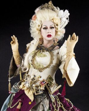 Daniel Wallace Instagram - A closer look at the ghostly lady....wearing everything but the kitchen sink.Think Miss Havisham meets beauty and the beast(with a smidge of the crazy garbage lady from Labyrinth)Wearing a @lizziebiscuits original
With hair by @wigsbydaviddarby 
Additinal furniture collected over my many years
Shot by @faketrashstudio 
At @islingtonmill 💗