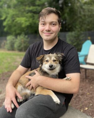 Danny Robertshaw Instagram - 🎉 ADOPTED!  Sweet puppy EVEE knew exactly who to pick as her new forever person when she locked onto our Doghouse staff member, Elliot Kinlaw.  They are the best match! Isn't this just the best photo? 😍

Another #perfectmatch from #dannyronsrescue