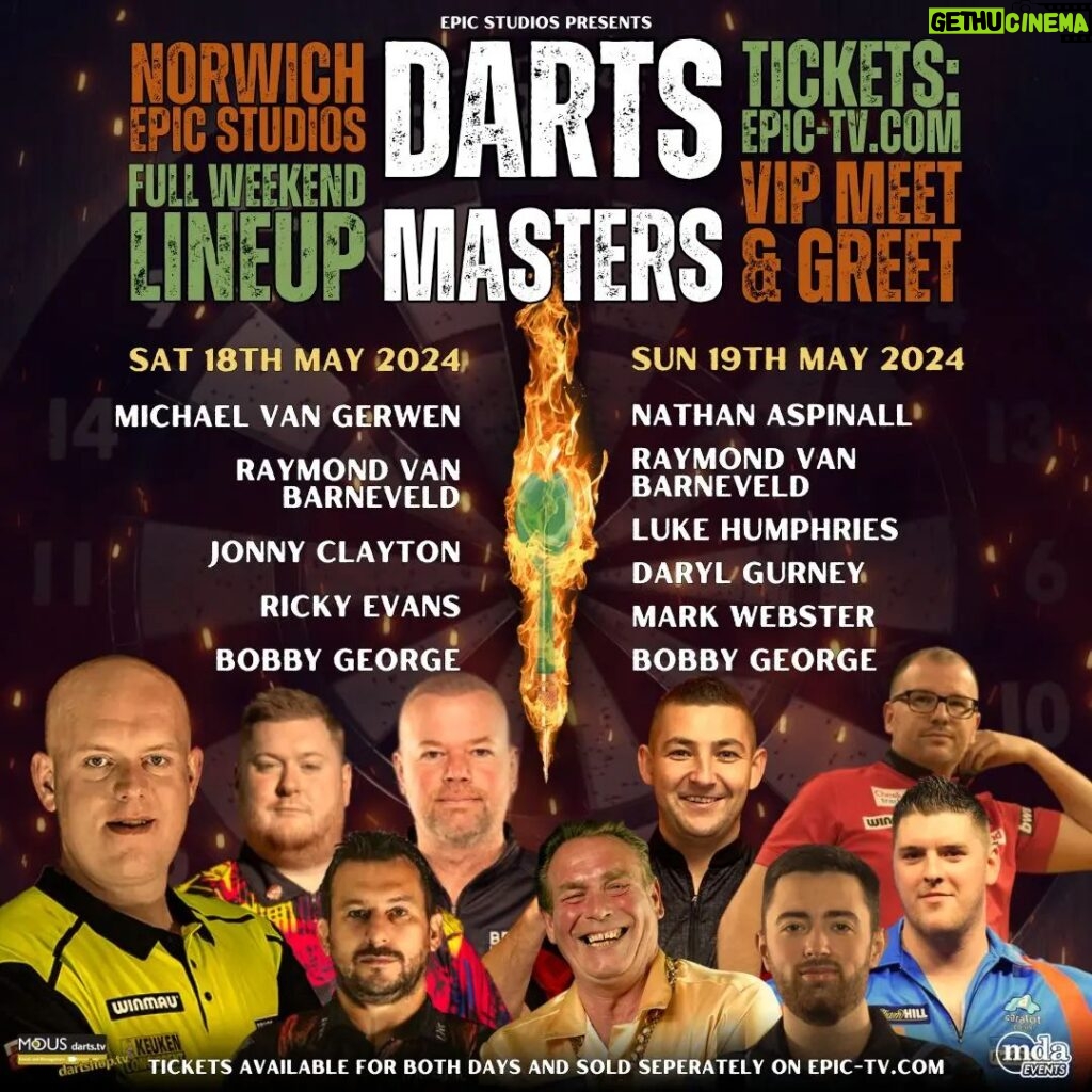 Daryl Gurney Instagram - Looking forward to this! I'll be in Norwich next May, alongside some massive names in the sport. You can be there too! Tickets available here: https://epic-tv.com/events/event/darts-masters/