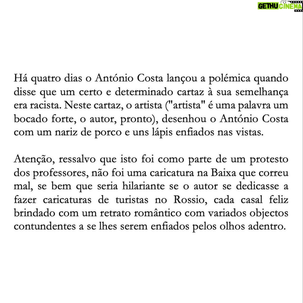 David Cristina Instagram - Escrevi um textículo sobre a polémica racial dos cartazes do António Costa. Queria ter escrito ontem, mas estava a ressacar dos Santos. Mas pronto, escrevi hoje.