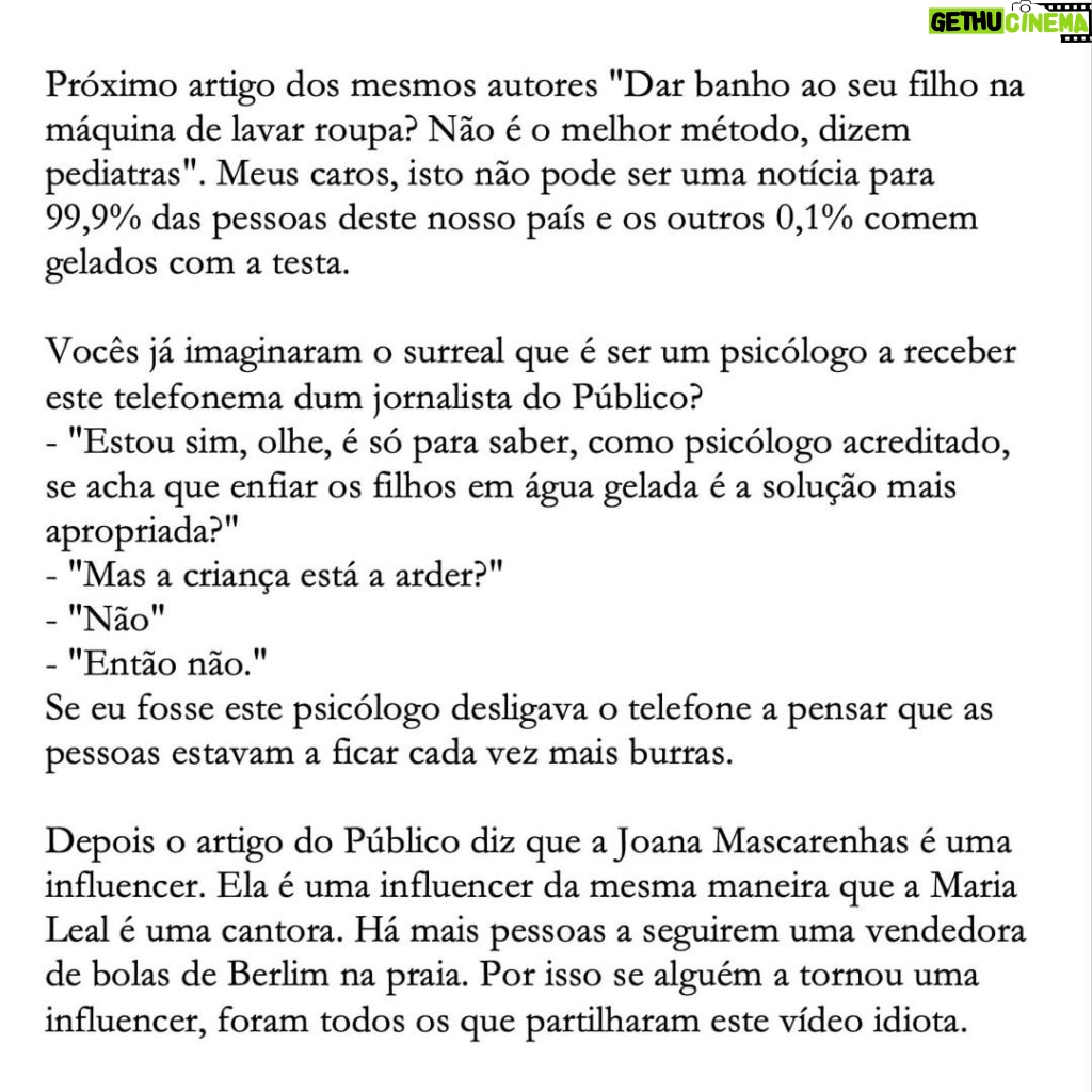 David Cristina Instagram - A propósito da Joana Mascarenhas e waterboarding de crianças.