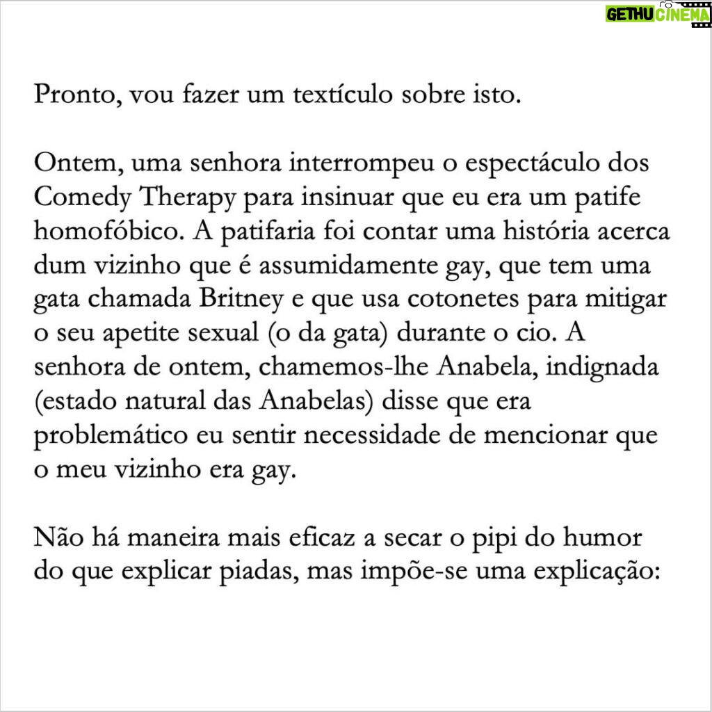 David Cristina Instagram - A propósito da Anabela que interrompeu o espectáculo dos Comedy Therapy ontem.