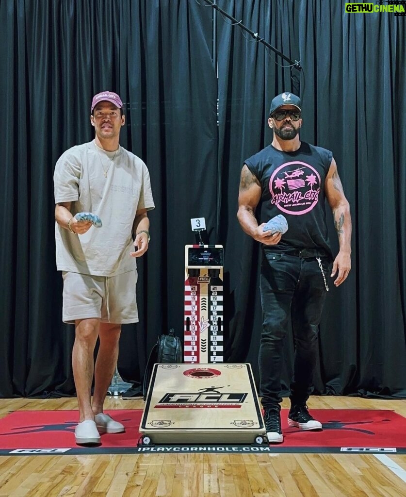 David Lim Instagram - Getting my bro @shemarfmoore ready to throw down at SuperHole IV at the @americancornholeleague World Championships tomorrow on ESPN! Just a little word to the competition: We’re SWAT. We don’t miss. 😎🕳️🦅 Rock Hill, South Carolina